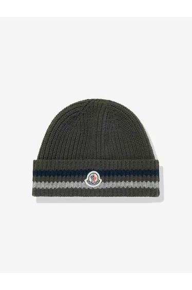 Moncler Enfant Boys Wool Beanie Hat in Green