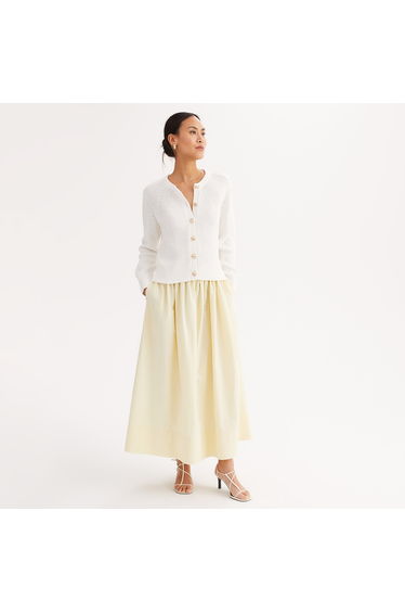 Cotton Crew Neck Cardigan with Crew Neck in Chunky Ribbed Knit