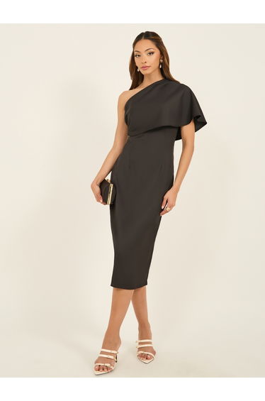 One Shoulder Neck Sheath Midi Dress