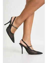 Limited Edition Diamante Bow Heeled Mules - black
