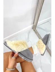 Lemonade Crystal Trim Cosy Slippers Grey - 3