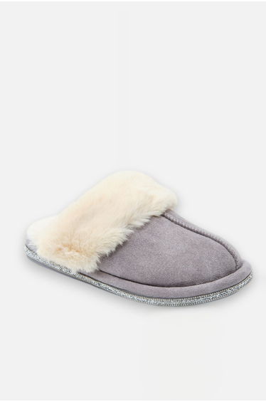 Lemonade Crystal Trim Cosy Slippers Grey