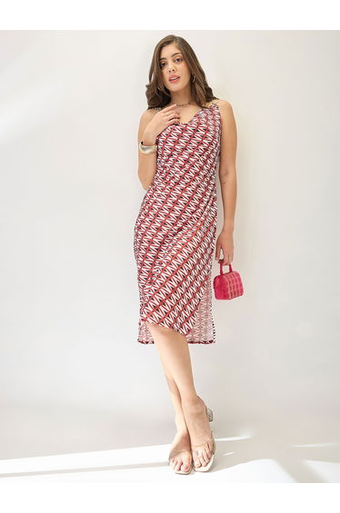 Red Cowl Neck Side Slits Sheath Midi Dress
