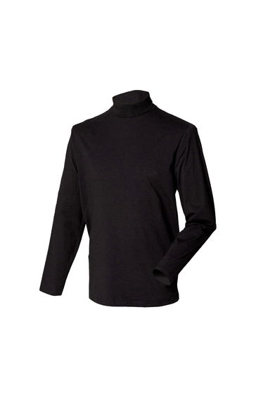 Henbury Mens Long Sleeve Cotton Rich Roll Neck Top / Sweatshirt - Black