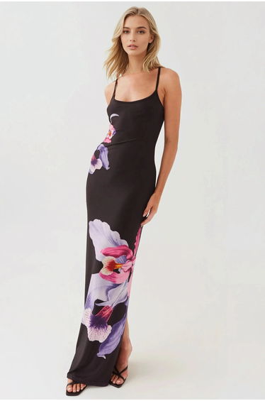 Floral Bodycon Maxi Dress with Square Collar