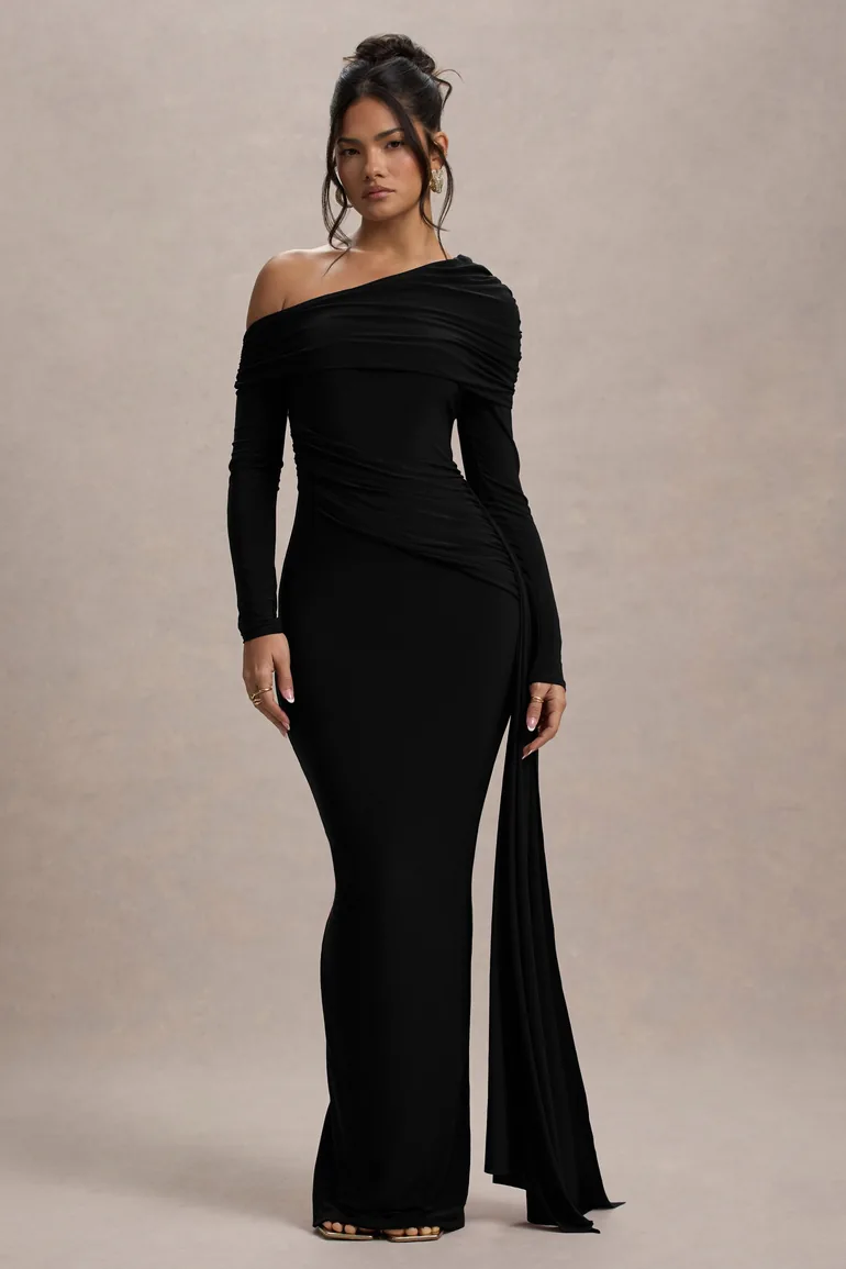 sachin and babi light blue dress Square Neck Mia London Bridesmaid Dresses Mia Black Maxi Dress With Sash   Club L London USA