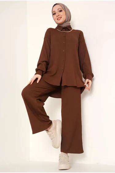 Knitted Hijab Double Set - Brown