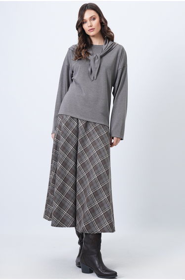 Women's Mink Crew Neck Knitted Blouse with Self Scarf Accessory