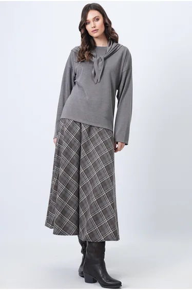 Women's Mink Crew Neck Knitted Blouse with Self Scarf Accessory