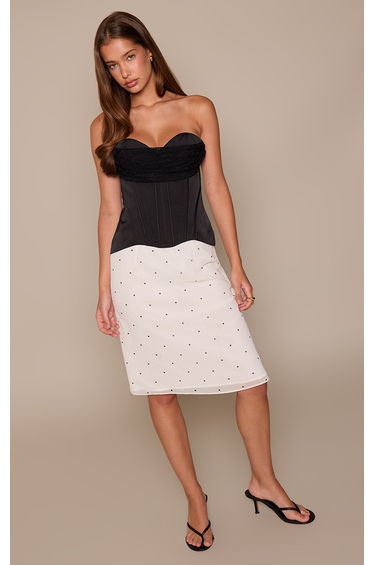 Black Lace Satin Curved Hem Corset