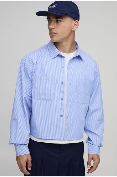 Oversized Crop Stripe Shirt - blue