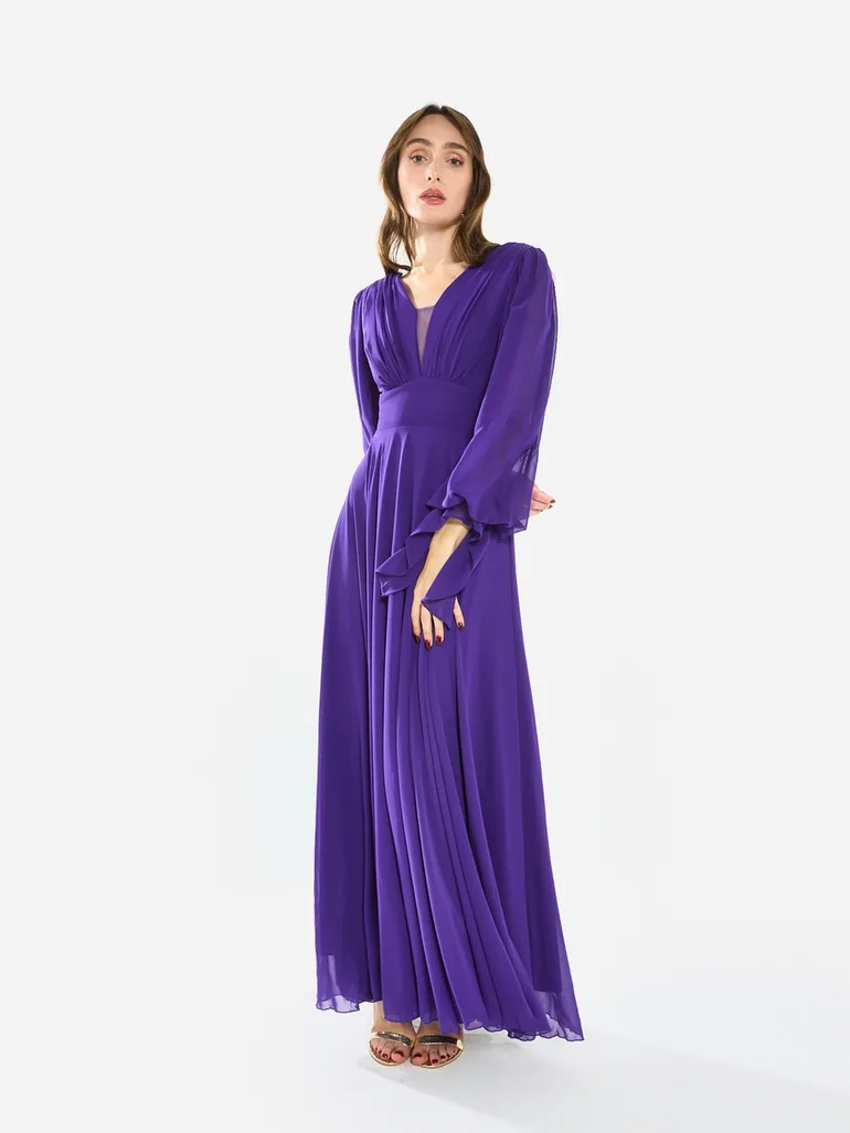 فستان ماكسي شيفون بكسرات - 1