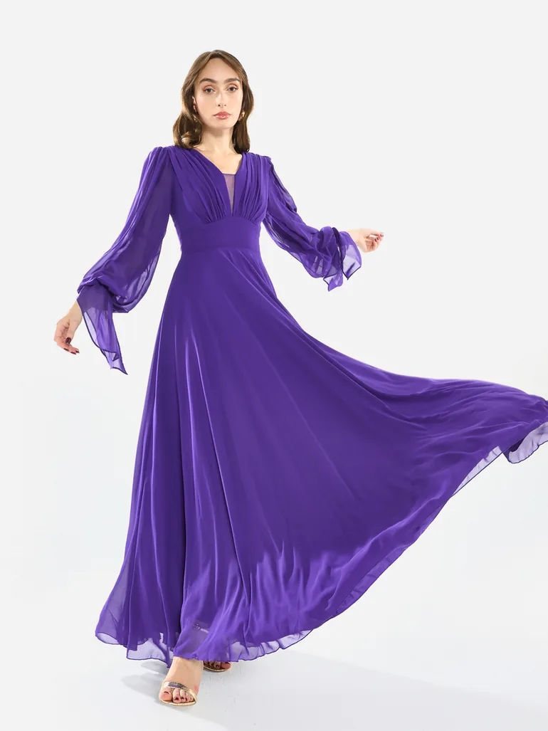 فستان ماكسي شيفون بكسرات - 3