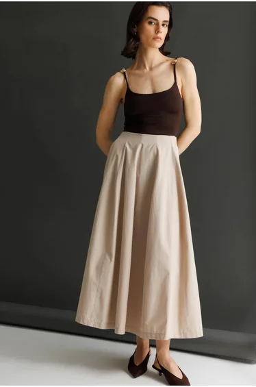 MIXRAY High Waist Midi Skirt