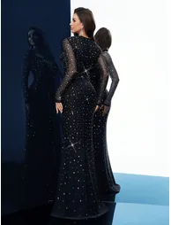 QOQ Black Beaded Chiffon Evening Dress - 2
