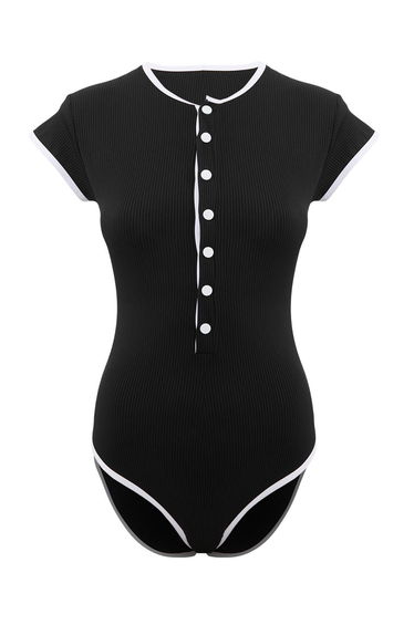 Black Surfer Covered Color Block Textured Regular Swimsuit