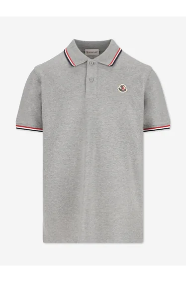 Moncler Enfant Boys Logo Polo Shirt in Grey