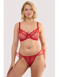 Monica Red Ribbon Slot Lace Bra - 3