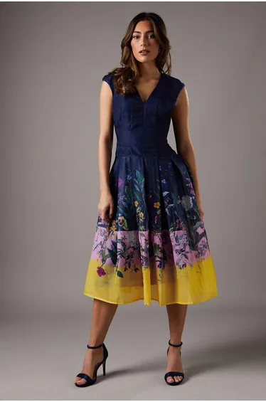 Burnout Organza Drop Waist Midi Dress