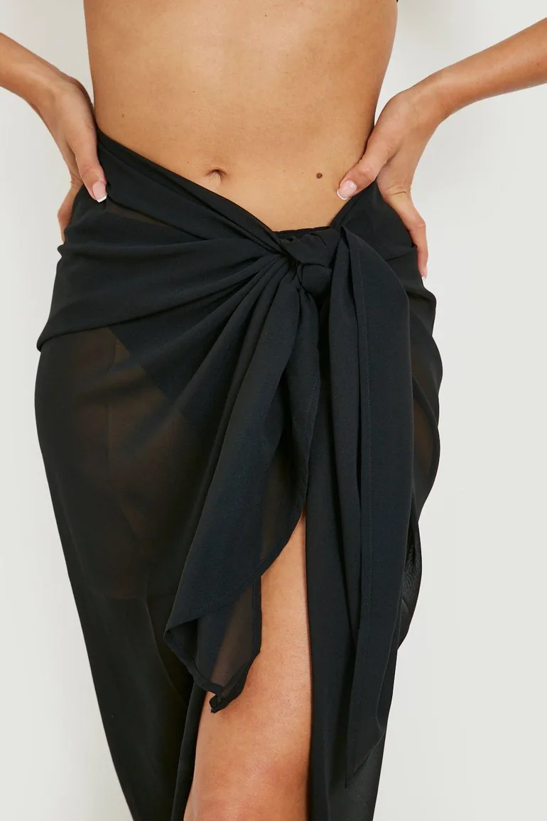 Tie Knot Maxi Beach Sarong - black - 3