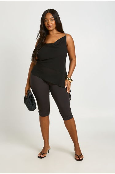 Plus Strappy Asymmetric Hem Cami Top - black