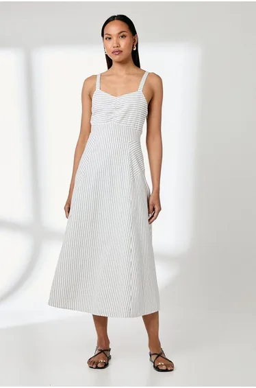 Stripe Panelled Strappy Midi Dress