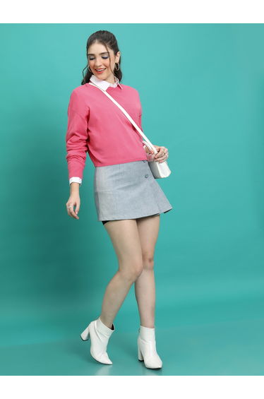 Solid Round Neck Sweater with Long Sleeves