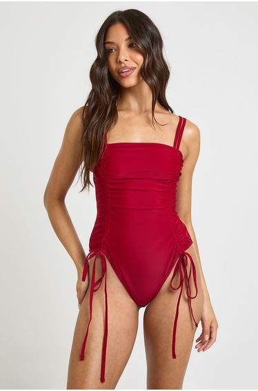 Ruched Swimsuit - burgundy