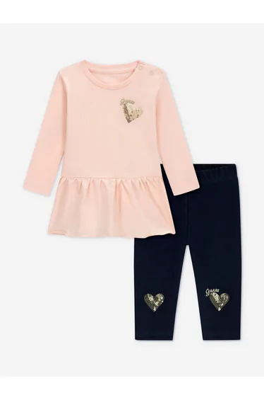 Guess Baby Girls LS T-Shirt and Denim Pants Set in Pink