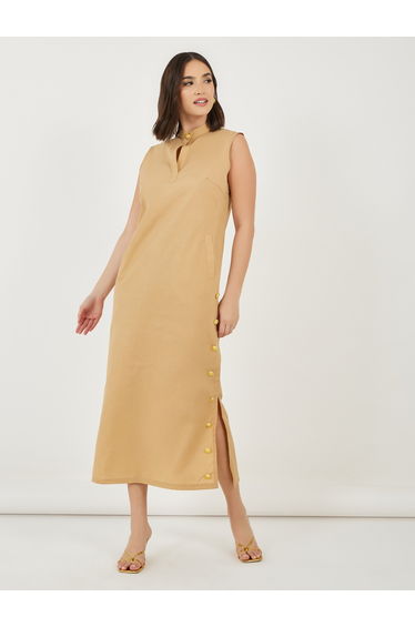 Sleeveless Shift Maxi Dress with Button Detail