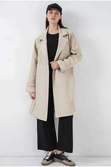 BDART Belted Long Trench Coat with Jacket Collar
