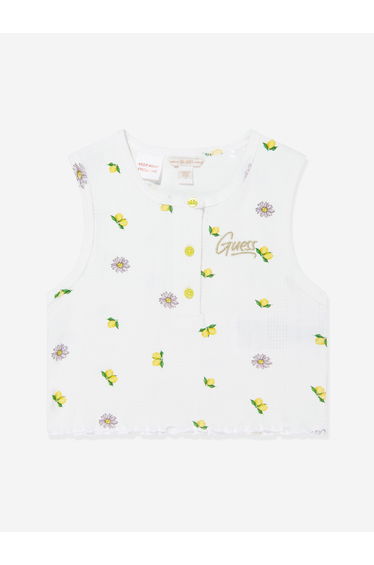 Guess Girls Sleeveless Ribbed Lemons T-Shirt in White