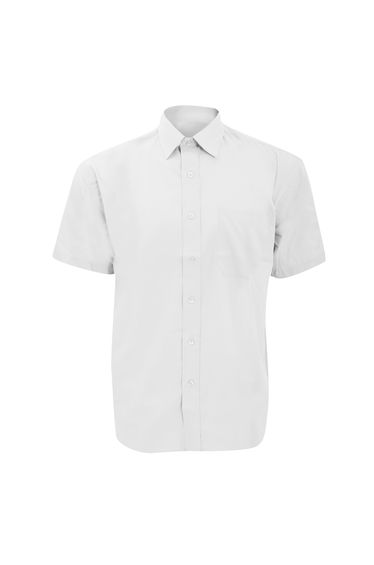 Russell Collection Mens Short Sleeve Poly-Cotton Easy Care Poplin Shirt - White
