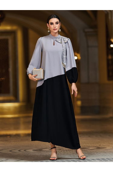 Women Color Block Embellished Detail Maxi Dress