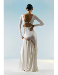 Ooto Sheer Panneled Long Sleeve Woven Maxi Dress - 2