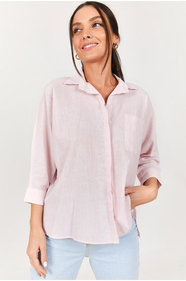 Women's Powder POCKET SALAS LINEN SHIRT