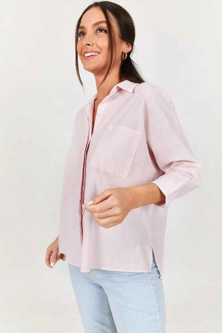 قميص بقماشة لينن زهري بازرار - 1