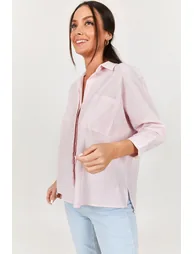 قميص بقماشة لينن زهري بازرار - 1