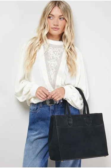 Claudia Suede Tote Bag With Pocket