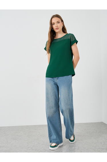 Solid Round Neck Short Sleeve Blouse