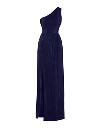 Navy Blue Knitted Lined Long Evening Dress - 7