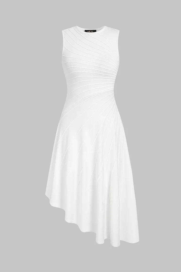 Knit Round Neck Asymmetrical Sleeveless Midi Dress - 1