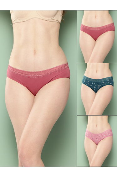 Pack of 3 - Printed Lace Waistband Bikini