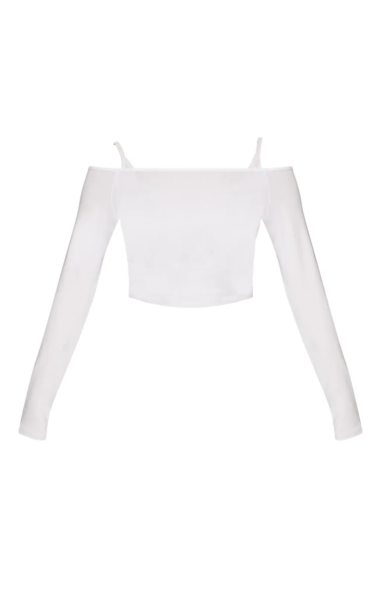 Grey Marl Cotton Overlay Detail Bardot Long Sleeve Top - 4