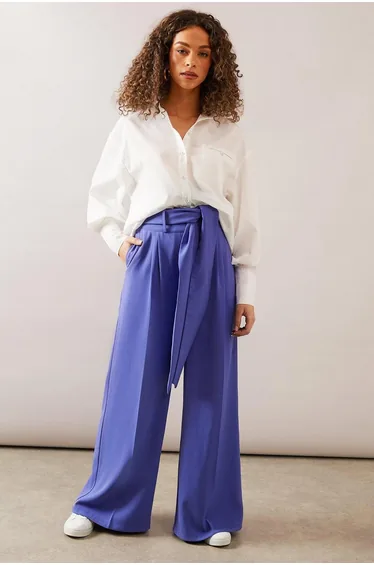 Tie Waist Wide Leg Trouser
