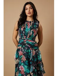 Floral Waist Detail Ruffle Maxi Dress - 1