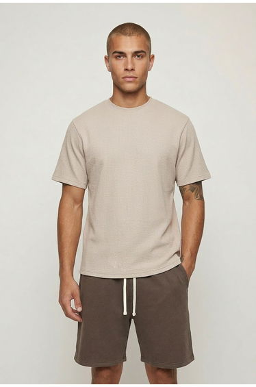 Essential Regular Fit Waffle T-Shirt - stone