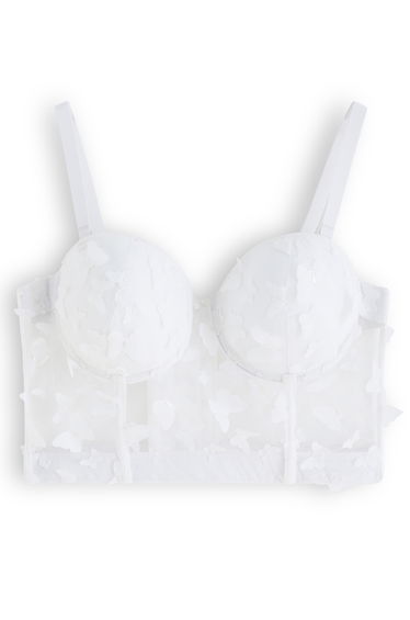 Butterfly Appliques Bustier Crop Top in White