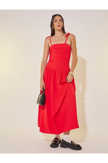Solid Strappy Balloon Hem Dress