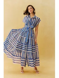 Breezy Little Secret Blue Striped Cap Sleeve Maxi Dress - 3
